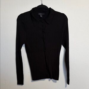Forever 21 Black Ribbed Button-Down Shirt